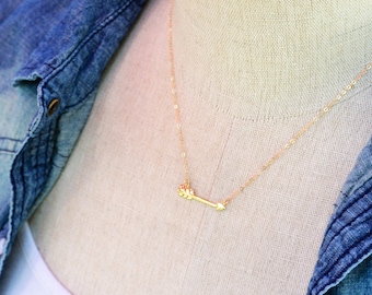 Sideways Tribal Arrow Necklace, 14k GOLD, Sterling Silver or Rose Gold Arrow Necklace, Best Friend Necklace, Graduation Necklace, Sisters