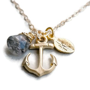 Gemstone Personalized Anchor Necklace, Gold Anchor Necklace, Nautical Theme Gift, Wedding Jewelry, Graduation Gift, Bridesmaid Jewelry