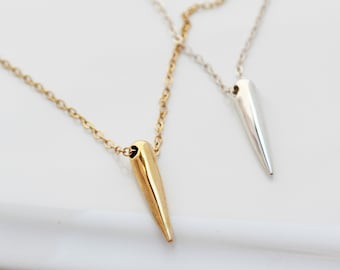 GOLD Spike Necklace/ Long Layered Spike Necklace/ Minimalist Jewelry/ Gold Spike Mini Horn/ Layering Gold Necklace/ Long Layering Necklace