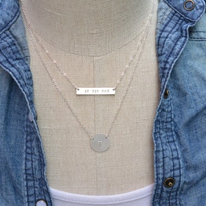 Sterling SILVER Nameplate Personalized Bar Initial Disc Necklace, Layered Name Plate Necklace, Family, Couples, Mothers Personalized Jewelry