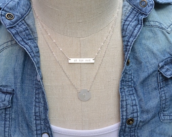 Sterling SILVER Nameplate Personalized Bar Initial Disc Necklace, Layered Name Plate Necklace, Family, Couples, Mothers Personalized Jewelry