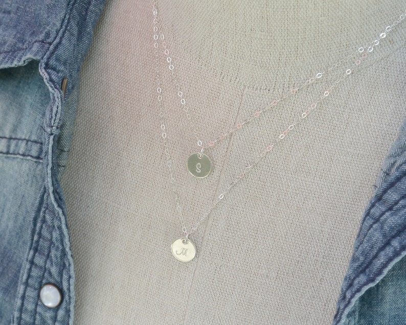 Personalized Layered Necklace / SILVER Discs Layering Necklace / Two Initials Necklace / Couples / Best Friends Gift / Mothers Day image 4