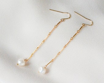Pearl Drop Earrings, Gold Bar Dangle Earrings, Bridal Jewelry, Gifts For Her, Minimalist Earrings, Bridesmaid Gift Idea, Gift For Women