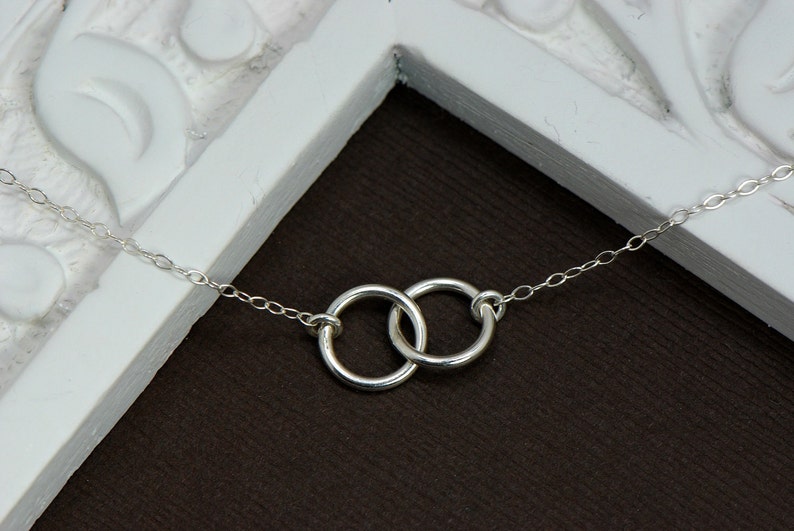 Tiny Silver Links Necklace Two Small Interlocking Sterling Silver Circle Rings Infinity Necklace Circle Necklace Solid Sterling Silver image 3