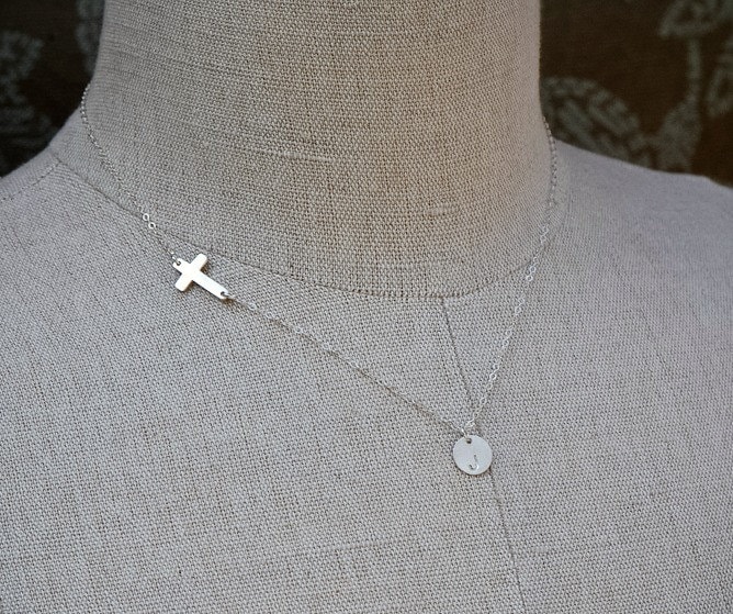 Sideways Cross Initial Necklace Sterling Silver Monogram | Etsy