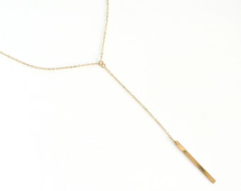 Vertical Bar Lariat Necklace, Silver or Gold Bar Necklace, Skinny Bar Lariat Jewelry, Layered Necklace, Long Necklace, Minimal Necklace