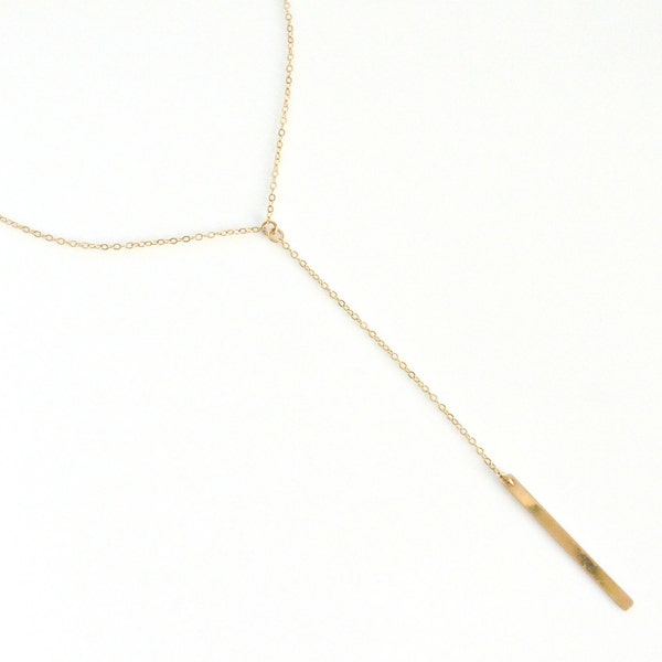 Vertical Bar Lariat Necklace, Silver or Gold Bar Necklace, Skinny Bar Lariat Jewelry, Layered Necklace, Long Necklace, Minimal Necklace