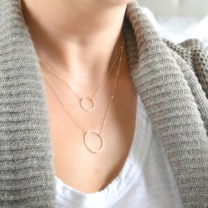 Gold Circle Necklace,  Delicate Gold Circle Jewelry, Gold Karma Necklace, Everyday Layering Set, Large or Small Circle Ring Necklace