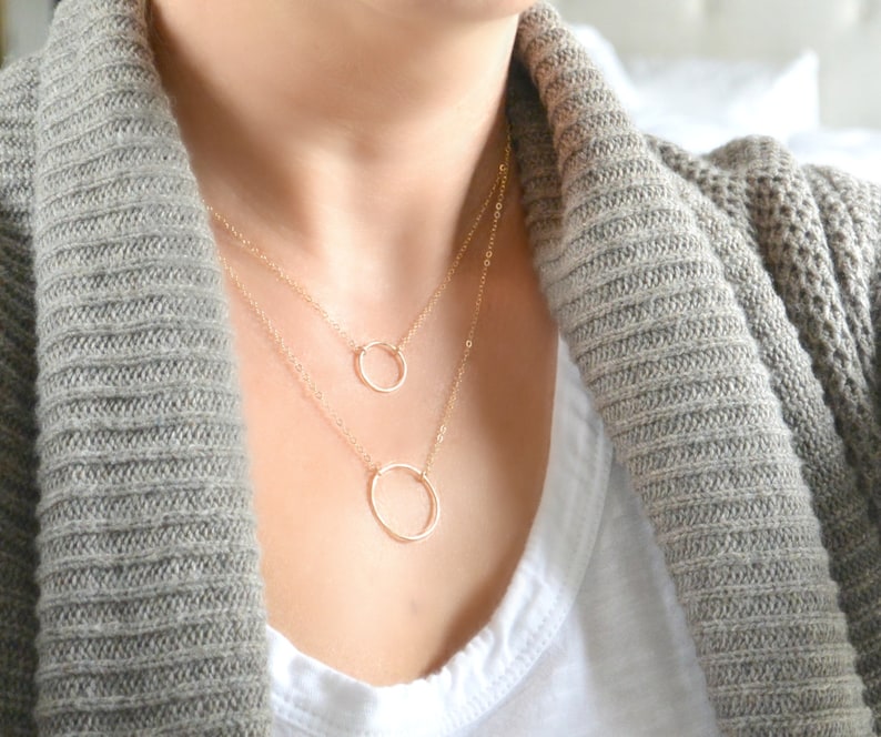 Large or Small Circle Ring Necklace Gold Circle Necklace Gold Karma Necklace Delicate Gold Circle Jewelry Everyday Layering Set