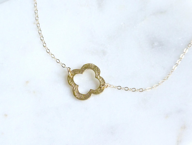 Gold Clover Necklace, Layering Necklace, Bridesmaid Gifts, Clover Jewelry, Four Leaf Clover Necklace, Lucky Necklace, Simple Necklace image 5