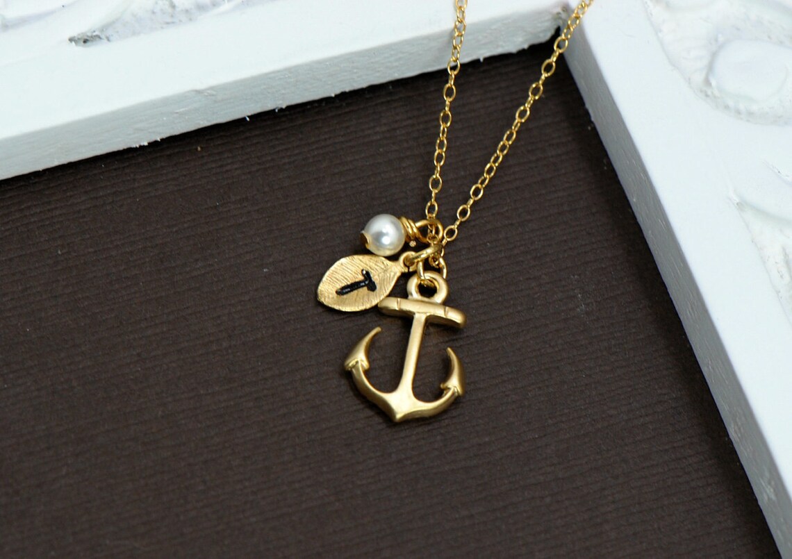 Gold Anchor Necklace Personalized Anchor Necklace With Etsy