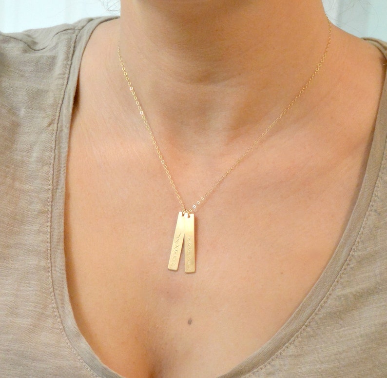 Personalized Vertical Bar Necklace, Gold Bar Necklace, Name Necklace, Layered Necklace, Family Necklace, Mother Daughter Jewelry, Silver Bar image 3