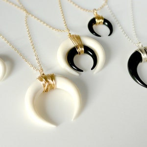 Double Horn Necklace, Moon Necklace, Black or White Bone Horn Necklace , Gold or Silver Crescent Necklace, Boho Necklace, Layering Necklace image 5