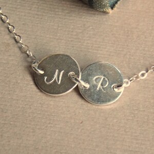 Two Disc Personalized Necklace, Tiny Initial Disc Sterling Silver Necklace,  Mother Sister Children Best Friends Necklace, Family Jewelry