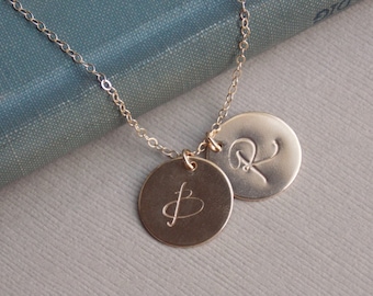 Large Initial Discs, 14k GOLD Fill 1 2 3 4 5 6 Initial Discs, Personalized Jewelry, Monogram Necklace, Mother Family Jewelry