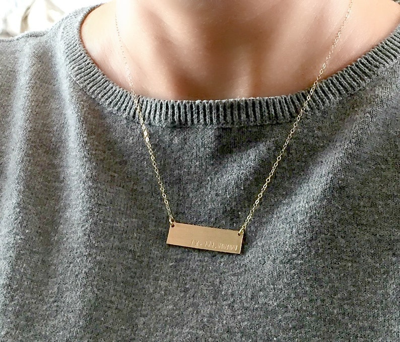 Wide Personalized Bar Necklace, Silver or Gold Bar Name Necklace, Date Bar Necklace, Monogrammed Name Necklace, Mothers Family Necklace image 2