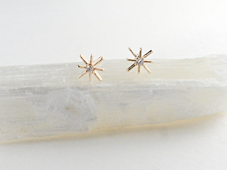 Starburst Stud Earrings, Tiny Gold Star Stud Earrings, CZ Earrings, North Star Stud Earring, Celestial Earrings, Gift For Her, Birthday Gift image 3