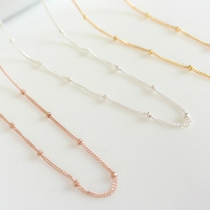 Beaded Satellite Chain, Sterling Silver, Gold and Rose Gold Fill Beaded Layering Necklace, Short or Long Layering Jewelry, Everyday Necklace