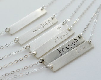 Personalized Name Necklace, Silver Name Plate Necklace, Silver Bar Necklace, Personalized Jewelry, Initial Bar Necklace