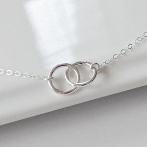 Circle Necklace STERLING SILVER, Interlocking Rings Necklace, Mothers Necklace, Couples Jewelry, Infinity Necklace, Bridesmaid Gift Idea image 1