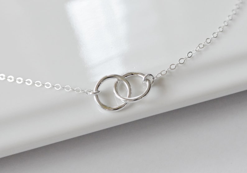 Circle Necklace STERLING SILVER, Interlocking Rings Necklace, Mothers Necklace, Couples Jewelry, Infinity Necklace, Bridesmaid Gift Idea image 1