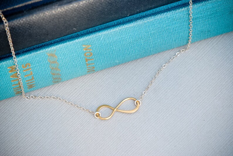 Infinity Necklace, Vermeil and 14K Gold Fill Infinity Pendant, Everyday jewelry, Layering Necklace, Bridesmaid Jewelry, Dainty tiny Necklac image 3