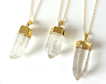 Raw Quartz Crystal Necklace, Crystal Necklace, Gold Long Necklace, Clear Crystal Point Necklace, Layering Jewelry, Boho Minimalist Necklace