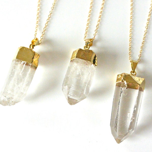 Raw Quartz Crystal Necklace, Crystal Necklace, Gold Long Necklace, Clear Crystal Point Necklace, Layering Jewelry, Boho Minimalist Necklace