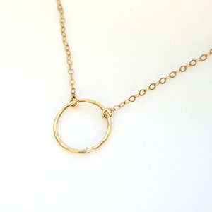 Circle Necklace,  Gold Hammered Ring Necklace, Dainty Gold Filled Necklace, Everyday Jewelry, Circle Jewelry, Layering Necklace, Minimalist