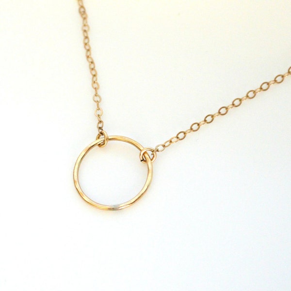 Circle Necklace,  Gold Hammered Ring Necklace, Dainty Gold Filled Necklace, Everyday Jewelry, Circle Jewelry, Layering Necklace, Minimalist