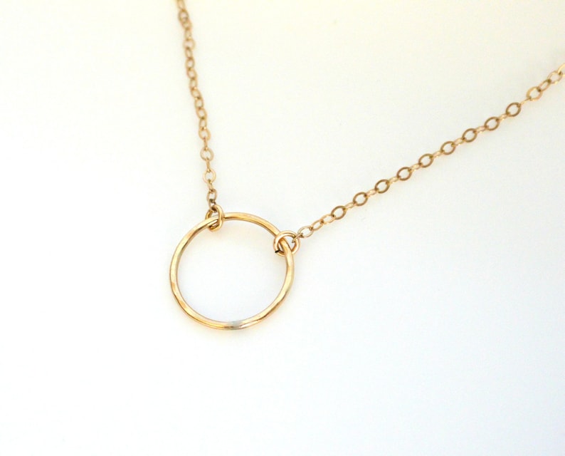 Circle Necklace, Gold Hammered Ring Necklace, Dainty Gold Filled Necklace, Everyday Jewelry, Circle Jewelry, Layering Necklace, Minimalist image 1