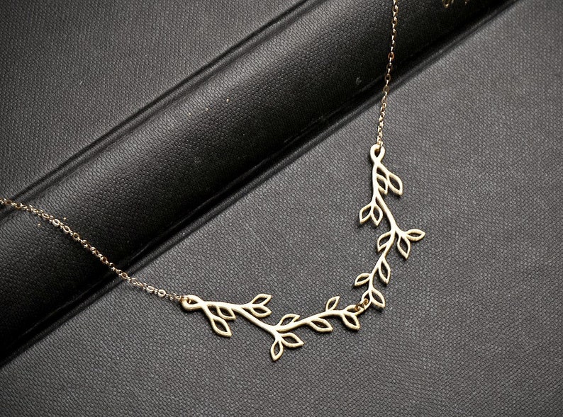 Silver or Gold Olive Branch Necklace, V shaped Necklace, Simple Everyday Jewelry, Bridesmaid Jewelry, Branch Jewelry, Family Necklace image 3
