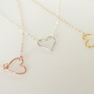 Open Heart Necklace, Silver, Gold, Rose Gold Heart Necklace Gift, Gift for Her, Heart Outline Necklace, Heart Jewelry, Best Friend necklace