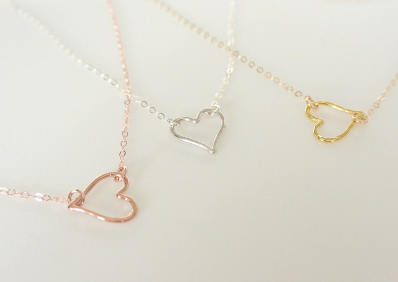 Open Heart Necklace, Silver, Gold, Rose Gold Heart Necklace Gift, Gift for Her, Heart Outline Necklace, Heart Jewelry, Best Friend necklace image 1