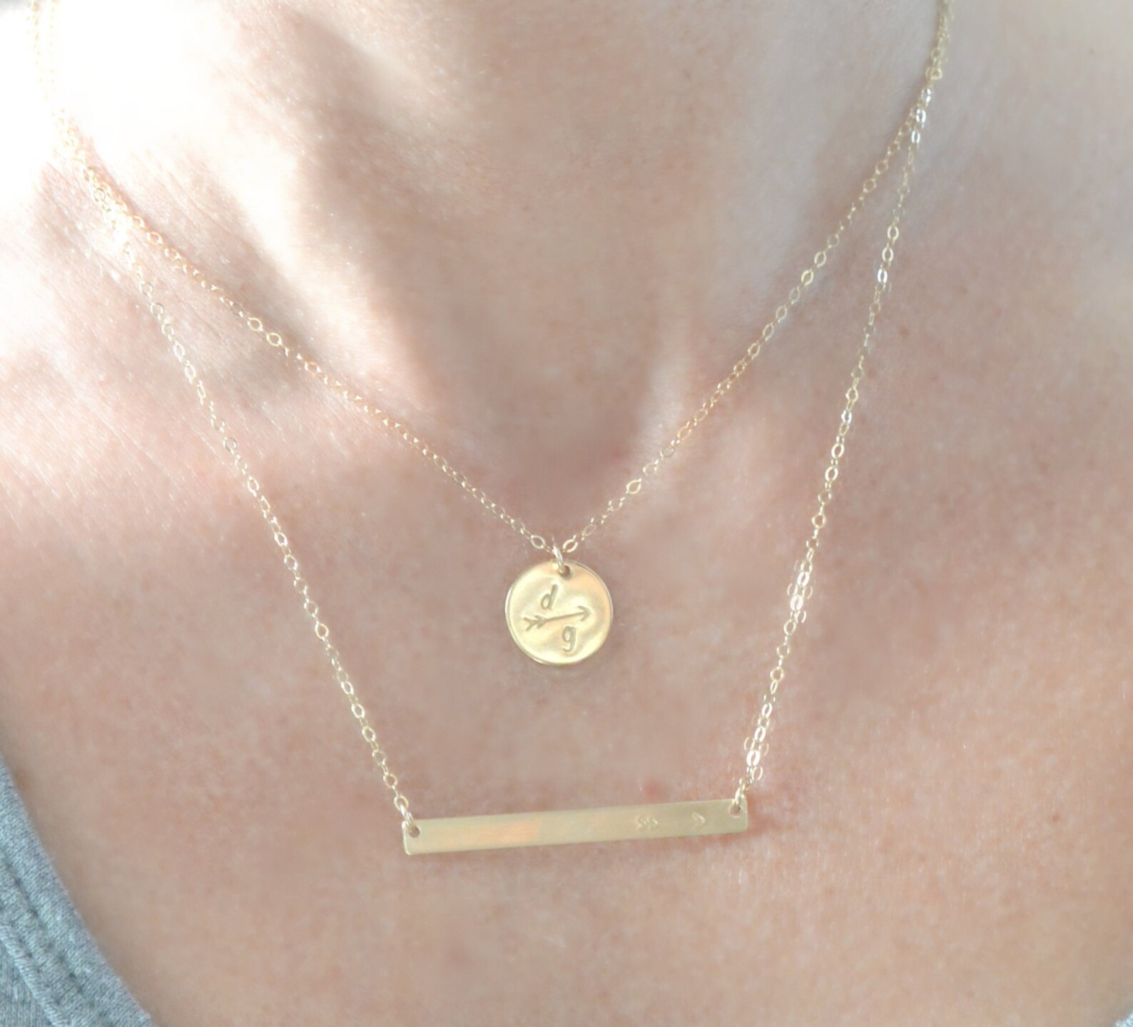 Initial Name Necklace Gold Silver Rose Gold Initial Disc Etsy