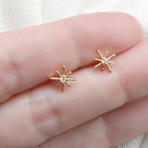 Starburst Stud Earrings, Tiny Gold Star Stud Earrings, CZ Earrings, North Star Stud Earring, Celestial Earrings, Gift For Her, Birthday Gift image 2