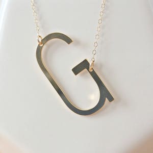 Large Letter Necklace, Oversize Initial Necklace, Sideways Letter Necklace, Gold Necklace, Initial Jewelry, Gifts for Her, Bridesmaid Gift