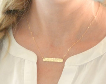 Hammered Bar Necklace, Personalized Name Necklace Silver, Gold, Rose Gold, Bridesmaid Gift Idea, Initial Necklace, Dainty Necklace