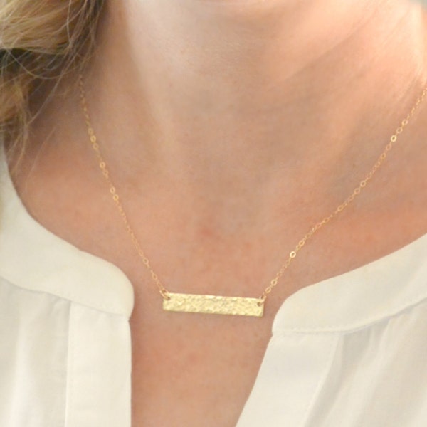 Hammered Bar Necklace, Personalized Name Necklace Silver, Gold, Rose Gold, Bridesmaid Gift Idea, Initial Necklace, Dainty Necklace