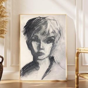 Moody Charcoal Portrait – Dramatic Black & White PDF Digital Art (A2–A4)