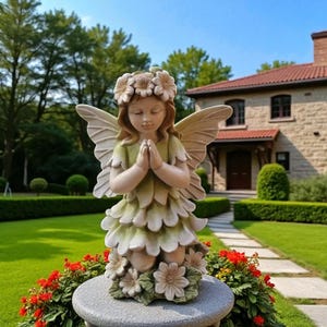 Garden Fairy Statues – Kneeling & Sitting Flower Fairies with Wings | Whimsical Resin Figurines for Lawn, Patio, or Outdoor Garden Decor