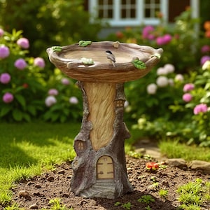 Gnome House Bird Bath: Whimsical Garden Statue - Fantasy Decor