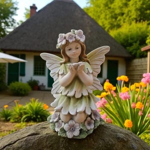 Garden Fairy Statues – Kneeling & Sitting Flower Fairies with Wings | Outdoor Lawn Decor and Whimsical Patio Figurines for Garden Lovers
