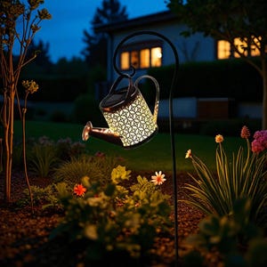 Solar Watering Can Light – Outdoor Hanging Garden Lantern with LED Fairy Lights | Retro Metal Kettle Accent for Patio, Lawn or Yard Decor