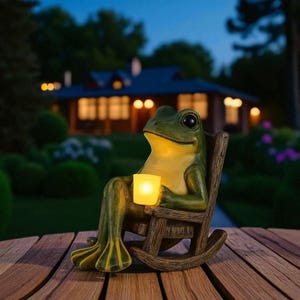 Solar Frog Garden Statue with Light – Funny Outdoor Lawn Decor | Solar Powered Yard Ornament Gift for Garden and Frog Lovers