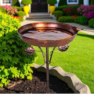 Copper Bird Bath for Yard – Vintage Style Bird Feeder & Rustic Garden Decor | Easy Assembly Outdoor Accent for Patio or Backyard