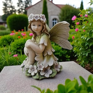 Garden Fairy Statues – Kneeling & Sitting Winged Fairies | Whimsical Resin Figurines for Lawn, Patio, Yard, or Outdoor Garden Decor