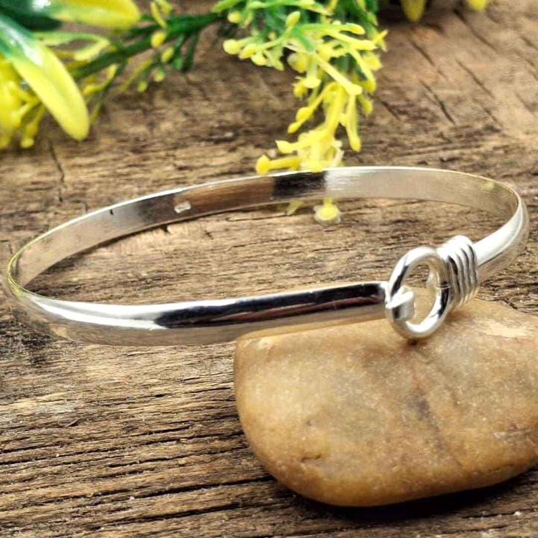 Handmade Sterling Silver Hook & Loop Bangle: Minimalist Unisex