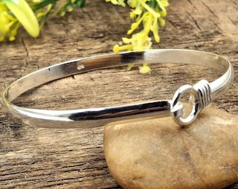 Handmade Sterling Silver Hook & Loop Bangle: Minimalist Unisex