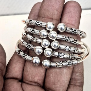 925Sterling Silver Bangles, Ball Stacking Bangles Boho Cuff Bracelet Set of 5 Bangles Thick West Indian Silver Bangle Gift for Him